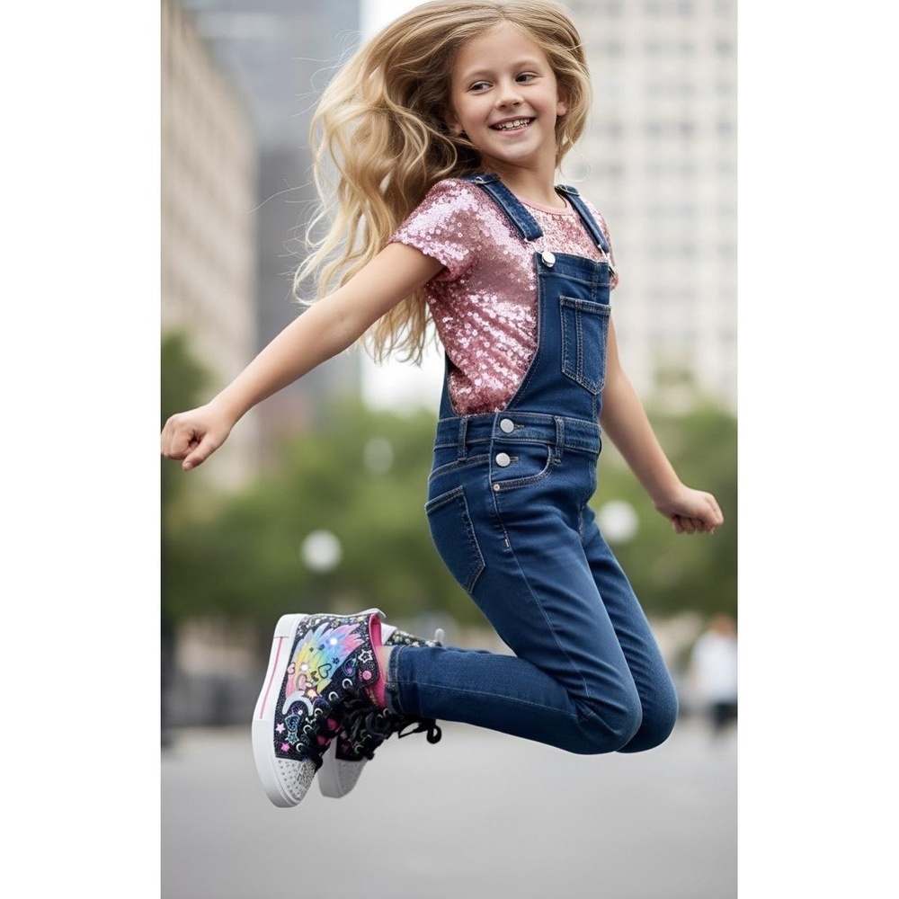 Skechers Girls Twinkle‎ Toes Light Up High-Top Sneakers Black Multi Size 11